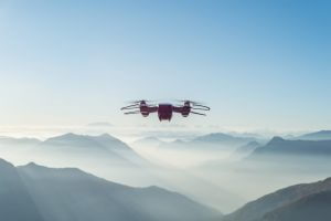 Drone with mountains in the background